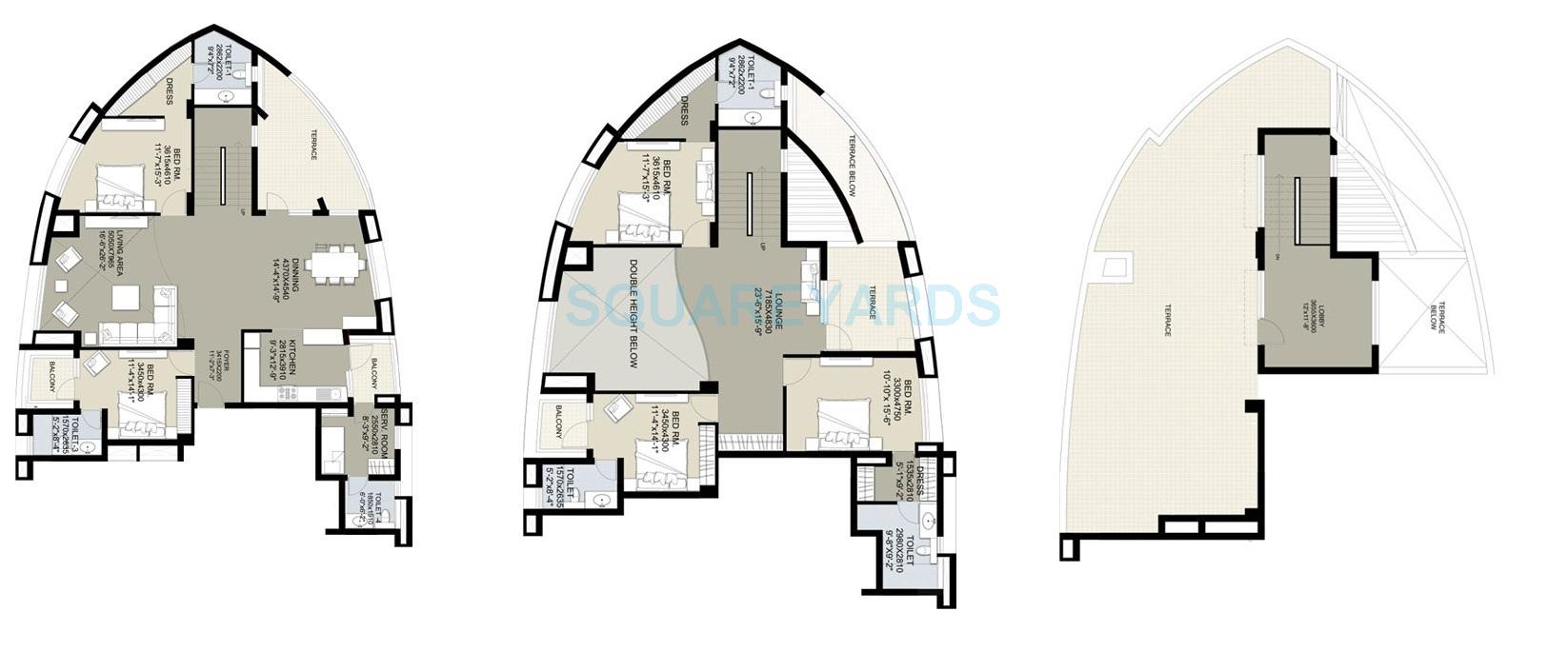Floor plan of 5 BHK 5534 Sq. Ft. Penthouse in Raheja Vedas, Gurgaon