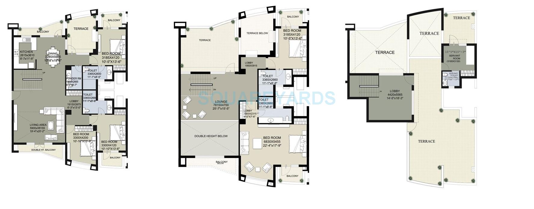 Floor plan of 5 BHK 6027 Sq. Ft. Penthouse in Raheja Vedas, Gurgaon