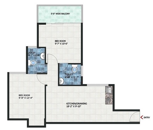 Floor plan of 2 BHK 482 Sq. Ft. Apartment in Ramada Aalayas, Gurgaon