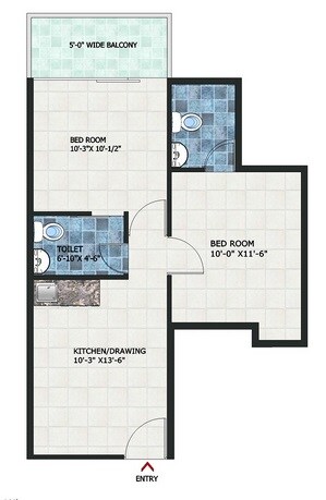 Floor plan of 2 BHK 589 Sq. Ft. Apartment in Ramada Aalayas, Gurgaon