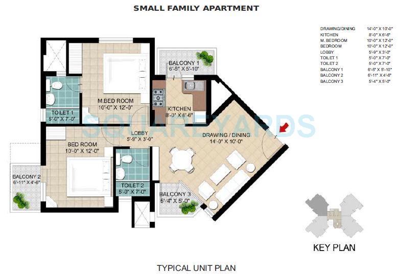 Floor plan of 2 BHK 900 Sq. Ft. Apartment in Ramprastha AWHO, Gurgaon