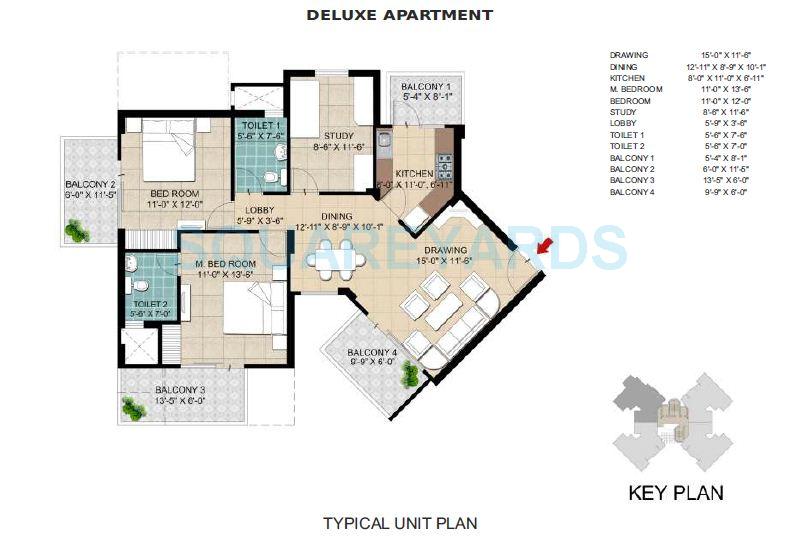 Floor plan of 2 BHK 1400 Sq. Ft. Apartment in Ramprastha AWHO, Gurgaon