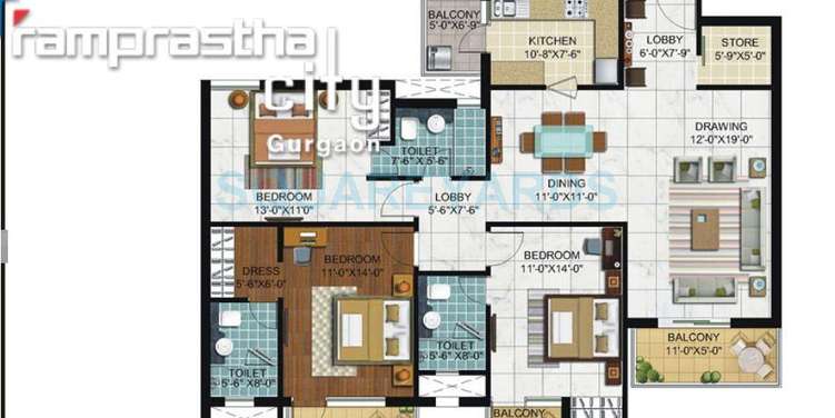 ramprastha city skyz apartment 3bhk 1750sqft 1
