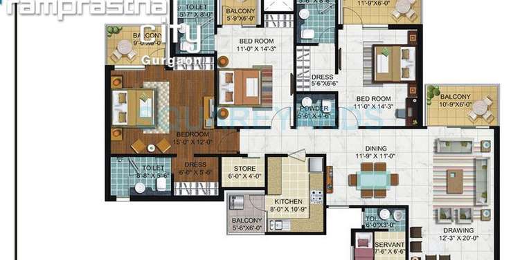 ramprastha city skyz apartment 3bhk sq 2025sqft 1