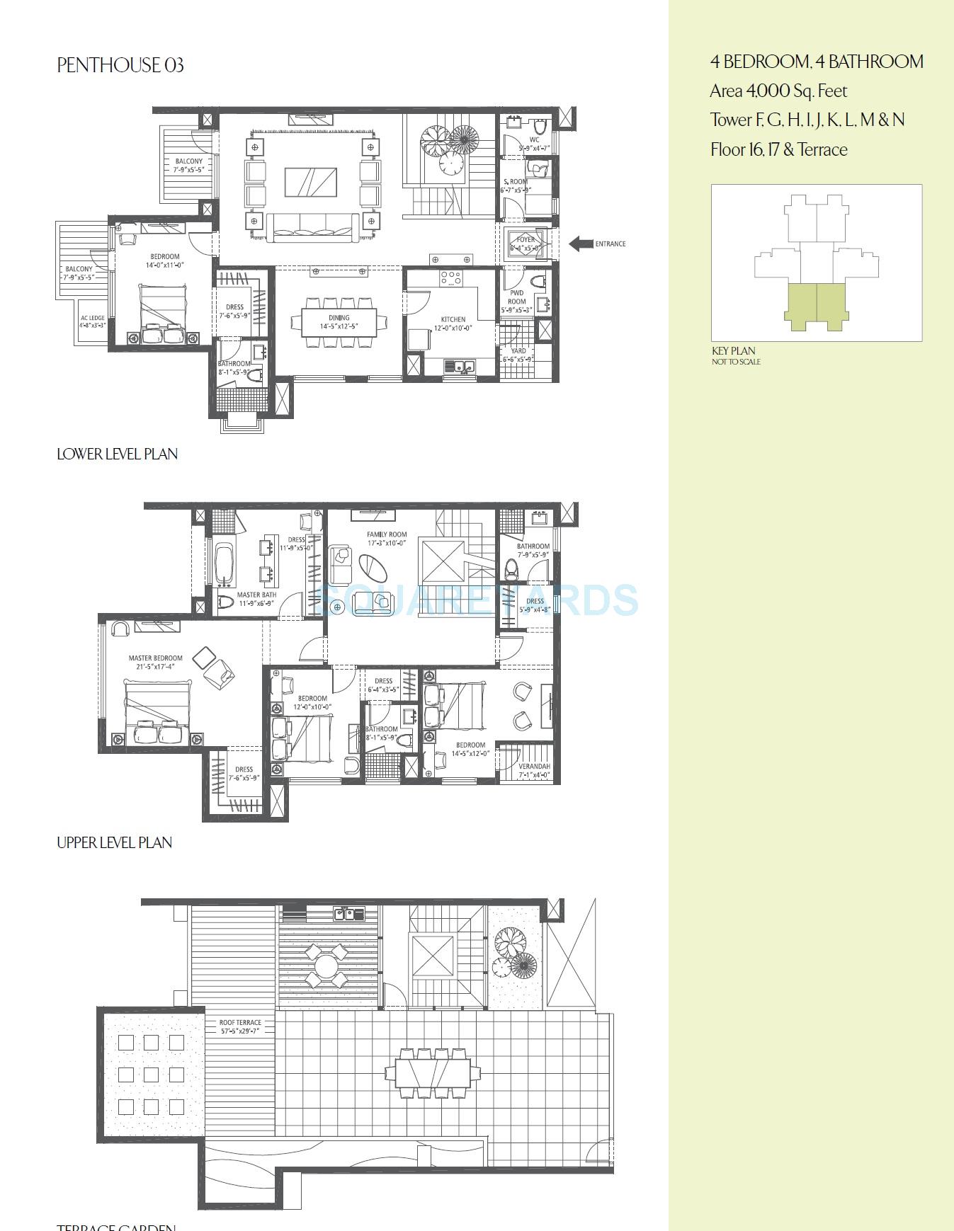 Floor plan of 4 BHK 4000 Sq. Ft. Penthouse in Emaar The Palm Drive-The Premier Terraces, Gurgaon