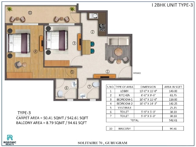 2 BHK 638 Sq. Ft. Apartment in Riseonic Solitaire