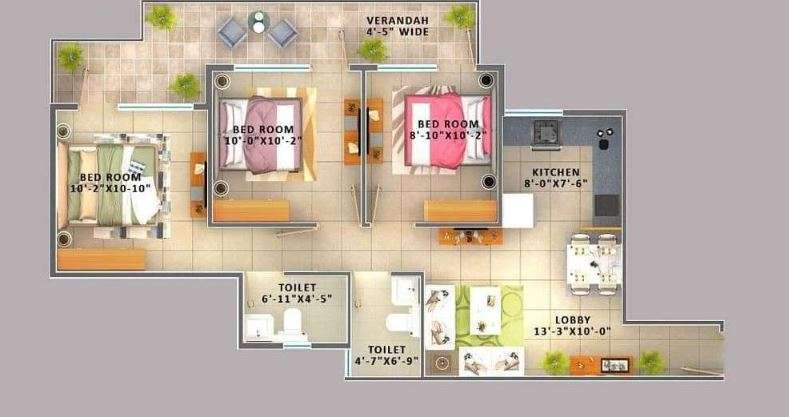 3 BHK 645 Sq. Ft. Apartment in ROF Aalayas Phase 2