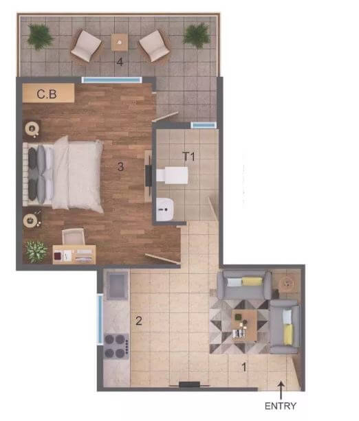 Floor plan of 1 BHK 419 Sq. Ft. Apartment in ROF Amaltas, Gurgaon