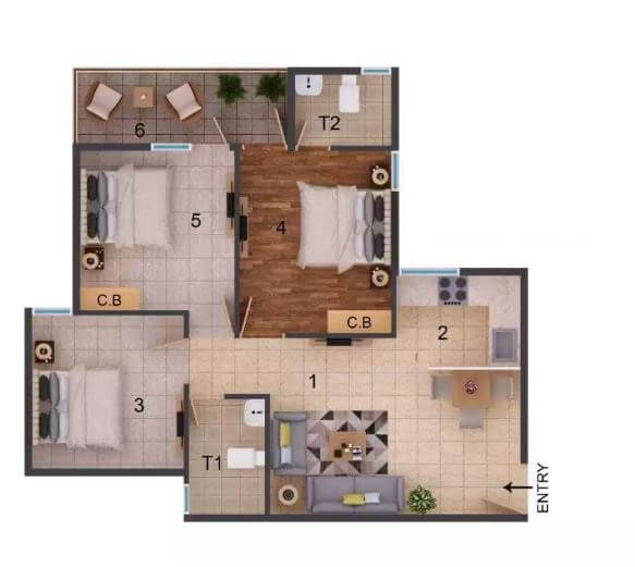 rof amaltas apartment 2bhk 645sqft 1
