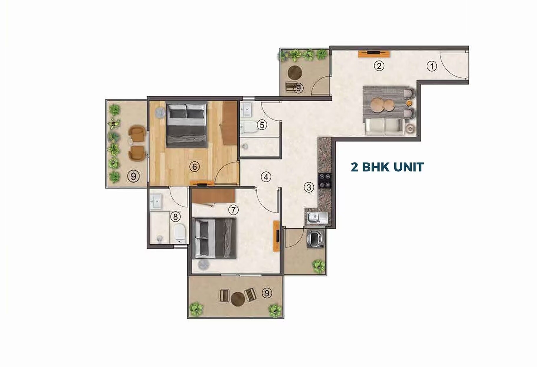 2 BHK 671 Sq. Ft. Apartment