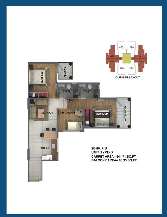 Floor plan of 2 BHK 642 Sq. Ft. Apartment in ROF Ananda, Gurgaon