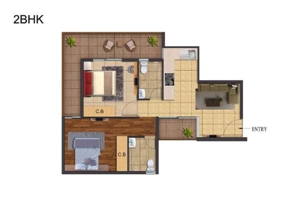 Floor plan of 2 BHK 502 Sq. Ft. Apartment in ROF Atulyas, Gurgaon