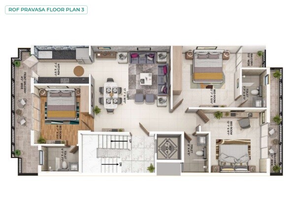 Floor plan of 3 BHK 1850 Sq. Ft. Ind Floor in ROF Pravasa, Gurgaon