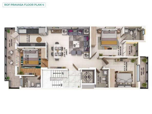 Floor plan of 3 BHK 1970 Sq. Ft. Ind Floor in ROF Pravasa, Gurgaon
