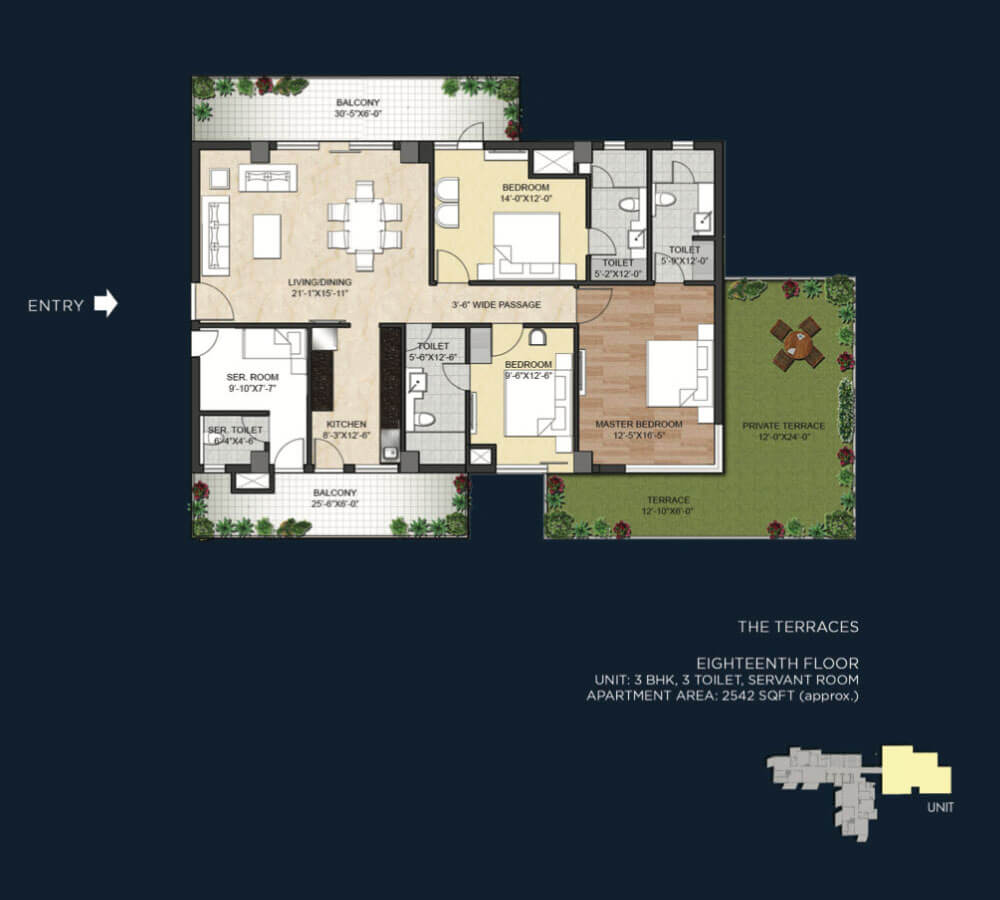 Floor plan of 3 BHK 2542 Sq. Ft. Apartment in Saan Verdante, Gurgaon