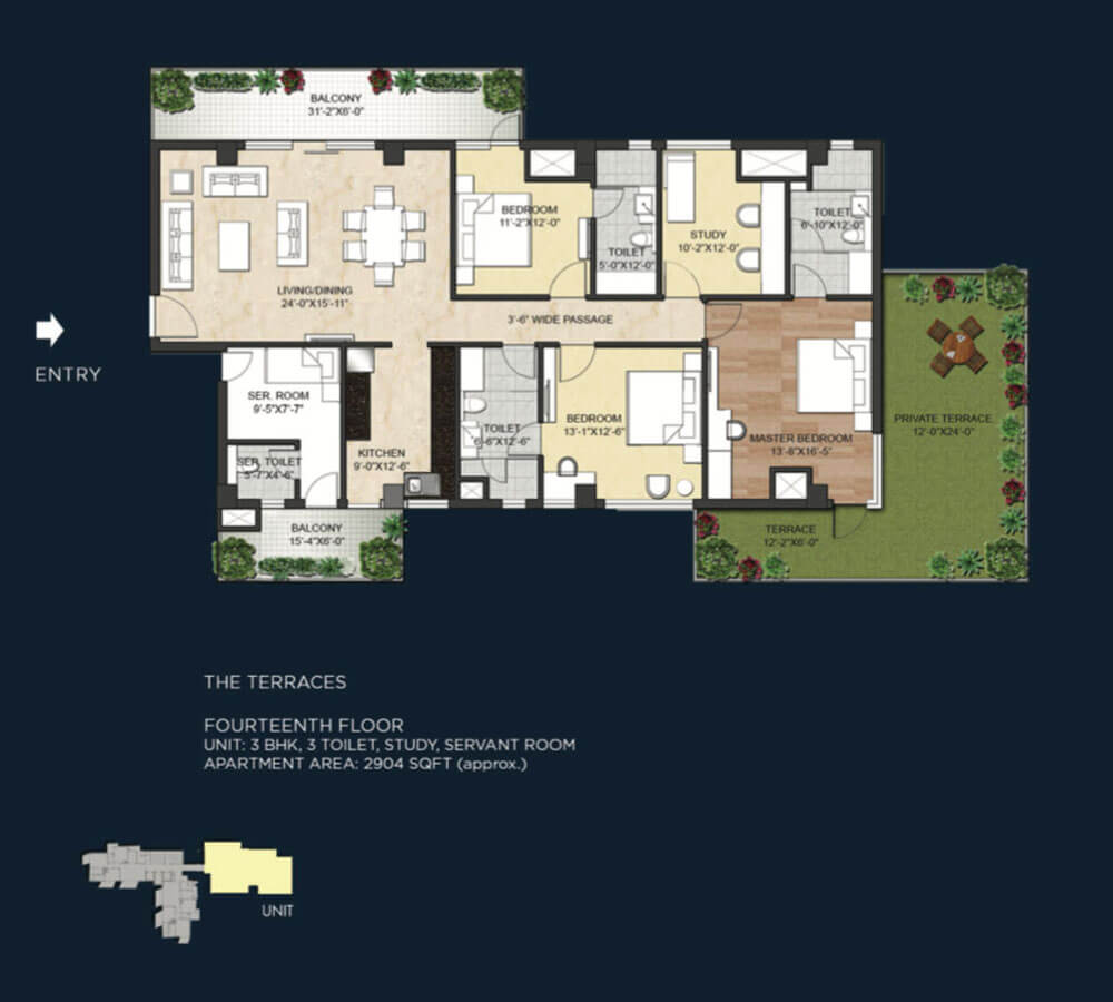 Floor plan of 3 BHK 2904 Sq. Ft. Apartment in Saan Verdante, Gurgaon