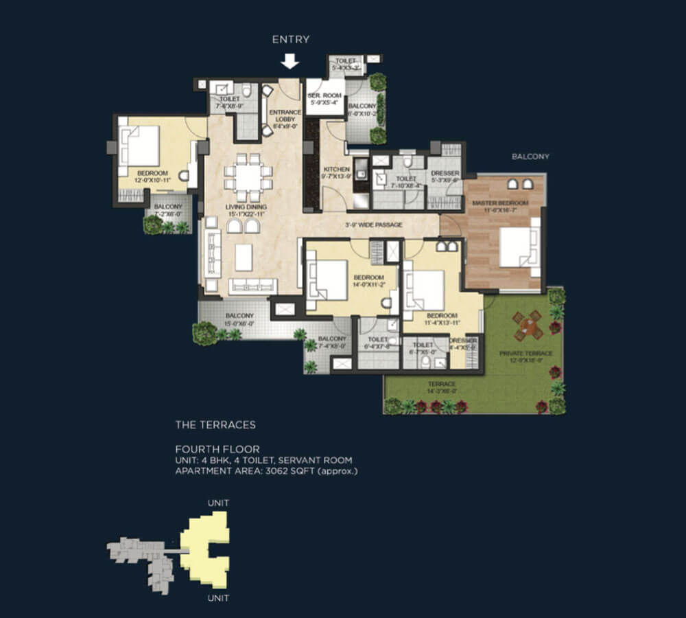 Floor plan of 4 BHK 3062 Sq. Ft. Apartment in Saan Verdante, Gurgaon