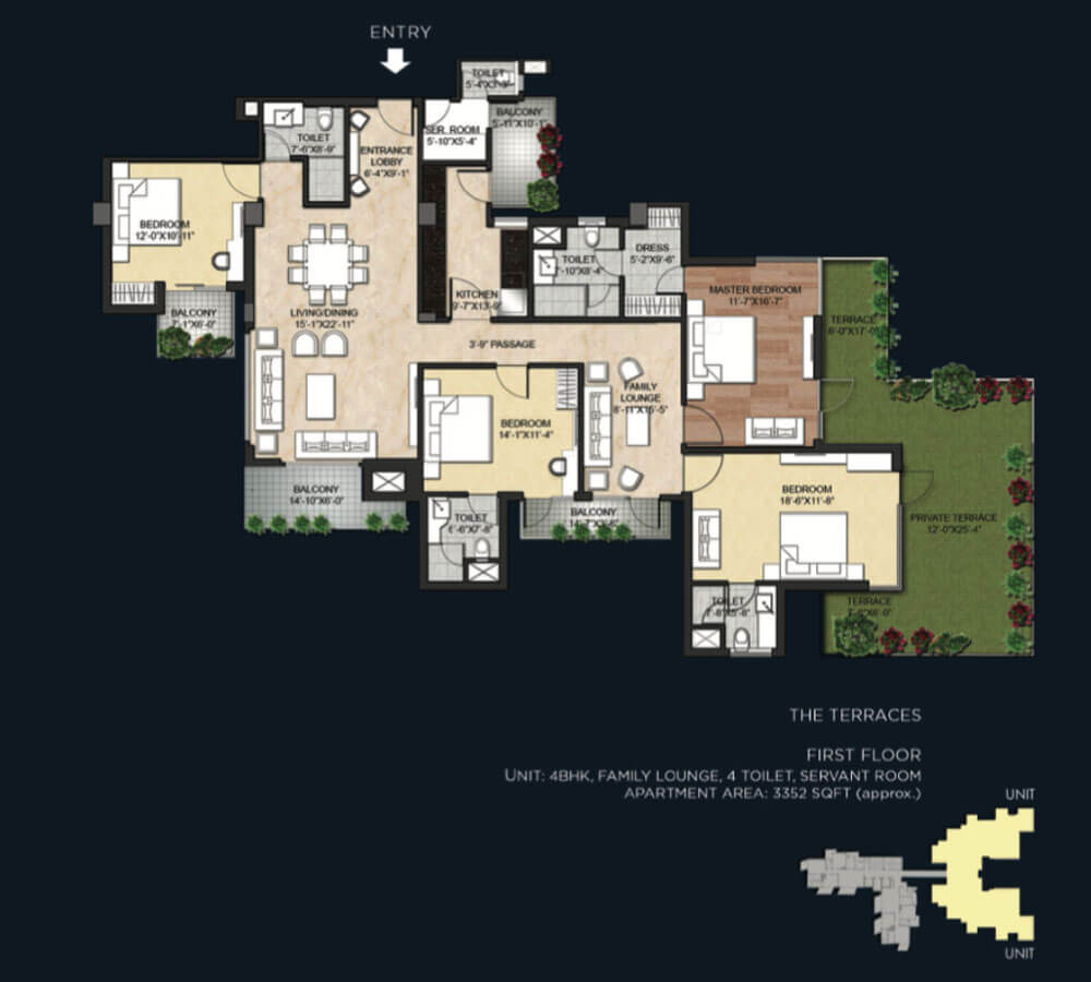 Floor plan of 4 BHK 3352 Sq. Ft. Apartment in Saan Verdante, Gurgaon