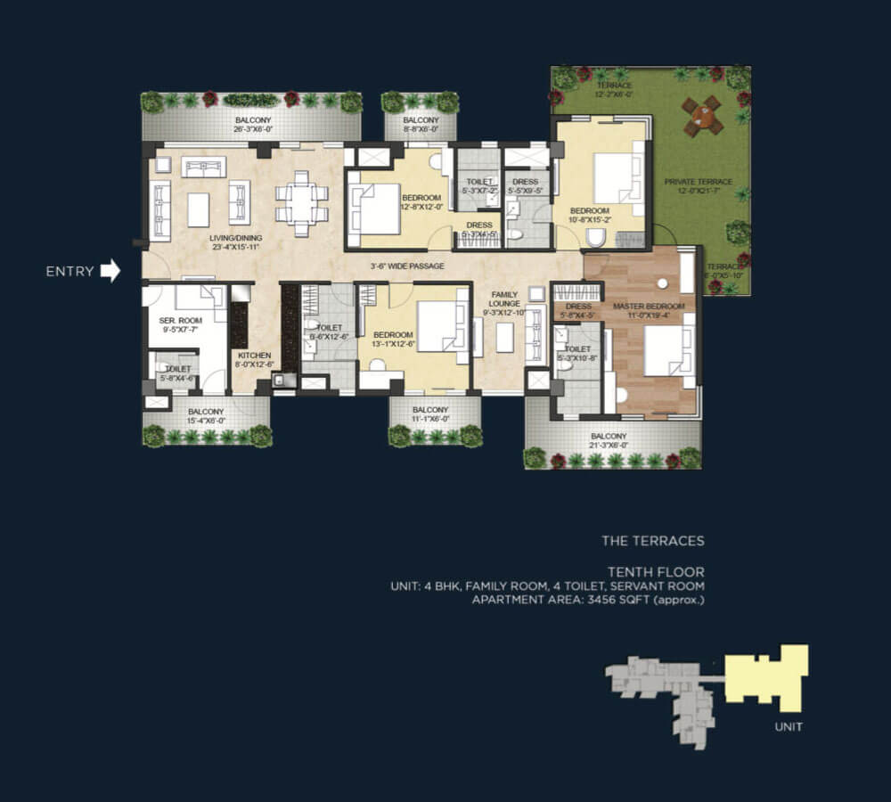 Floor plan of 4 BHK 3456 Sq. Ft. Apartment in Saan Verdante, Gurgaon