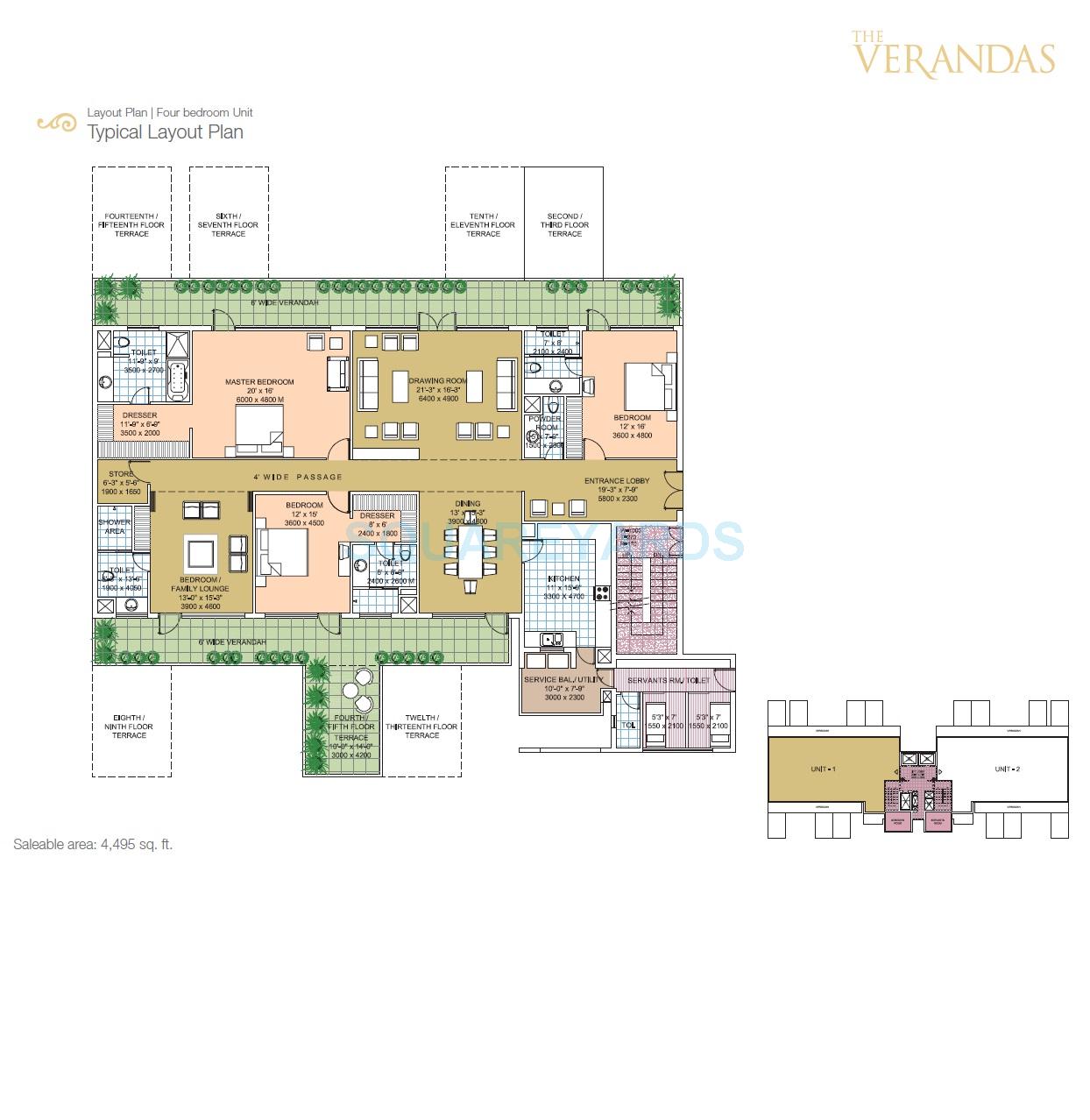 Floor plan of 4 BHK 4495 Sq. Ft. Apartment in Salcon The Verandas, Gurgaon