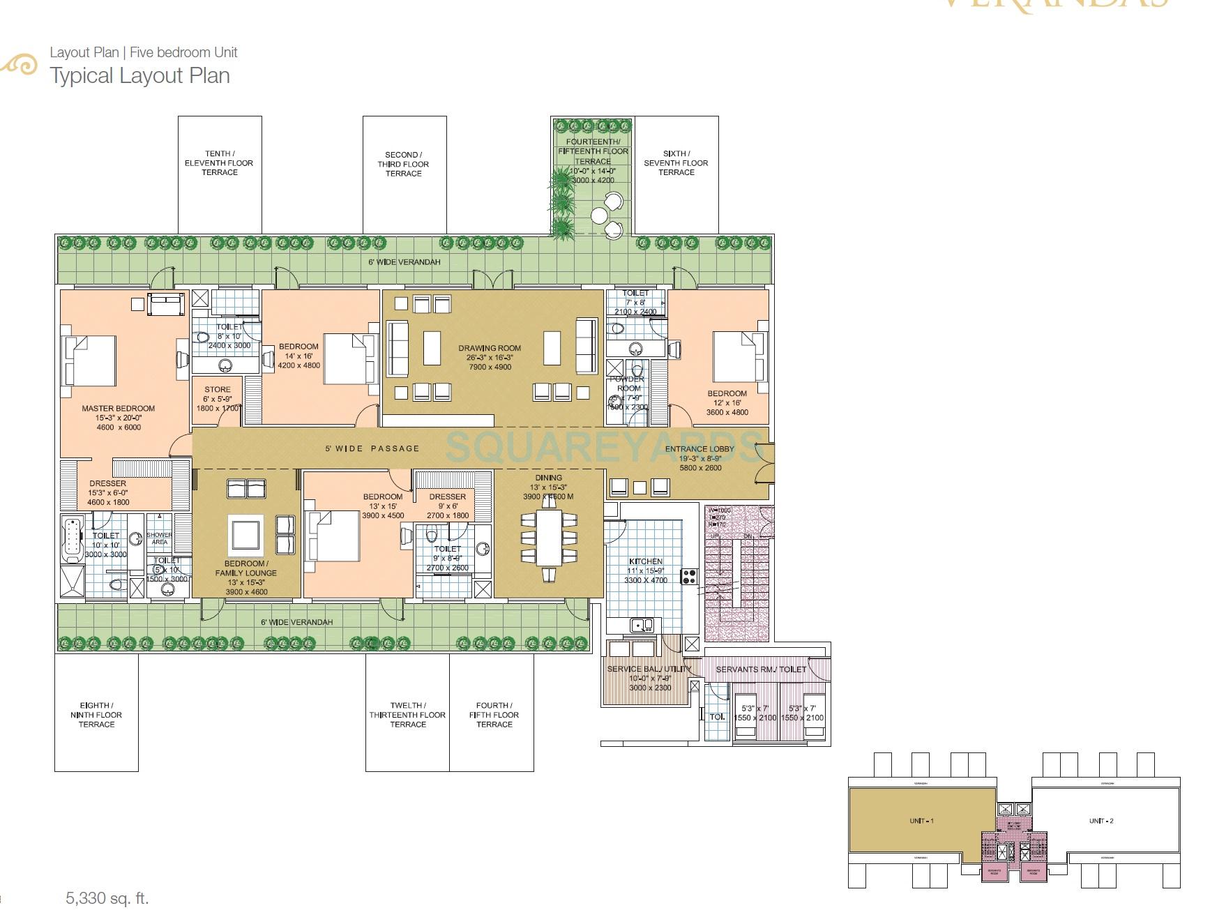 Floor plan of 5 BHK 5330 Sq. Ft. Apartment in Salcon The Verandas, Gurgaon