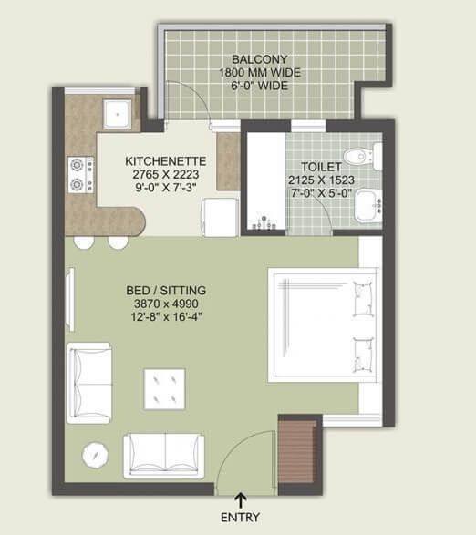 Floor plan of 545 Sq. Ft. Studio in Satya Nora, Gurgaon