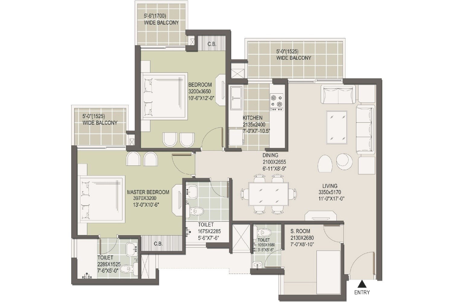 Floor plan of 2 BHK 1419 Sq. Ft. Apartment in Satya Platina, Gurgaon