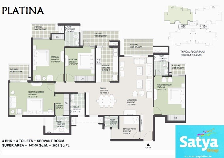 Floor plan of 4 BHK 2605 Sq. Ft. Apartment in Satya Platina, Gurgaon