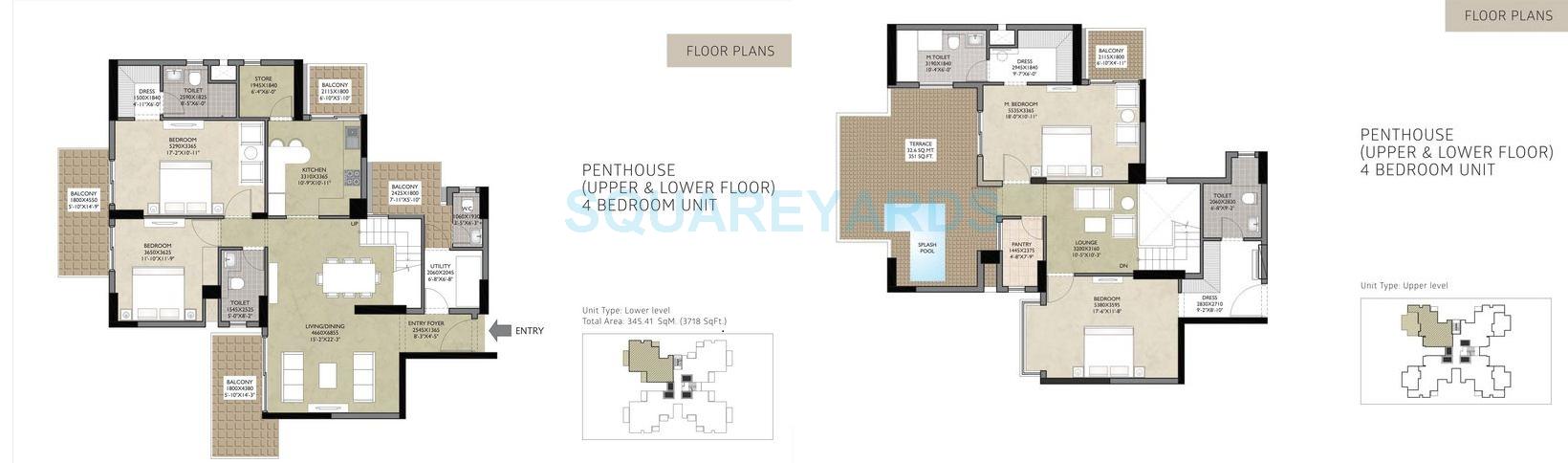 Floor plan of 4 BHK 3718 Sq. Ft. Penthouse in Satya Residences, Gurgaon