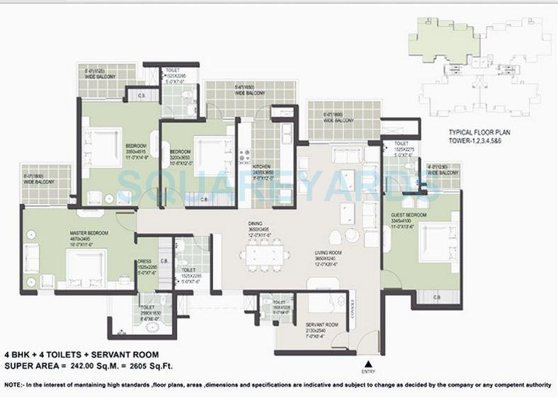 Floor plan of 4 BHK 2605 Sq. Ft. Apartment in Satya The Hermitage, Gurgaon