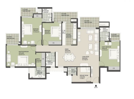 Floor plan of 4 BHK 2639 Sq. Ft. Apartment in Satya The Hermitage, Gurgaon