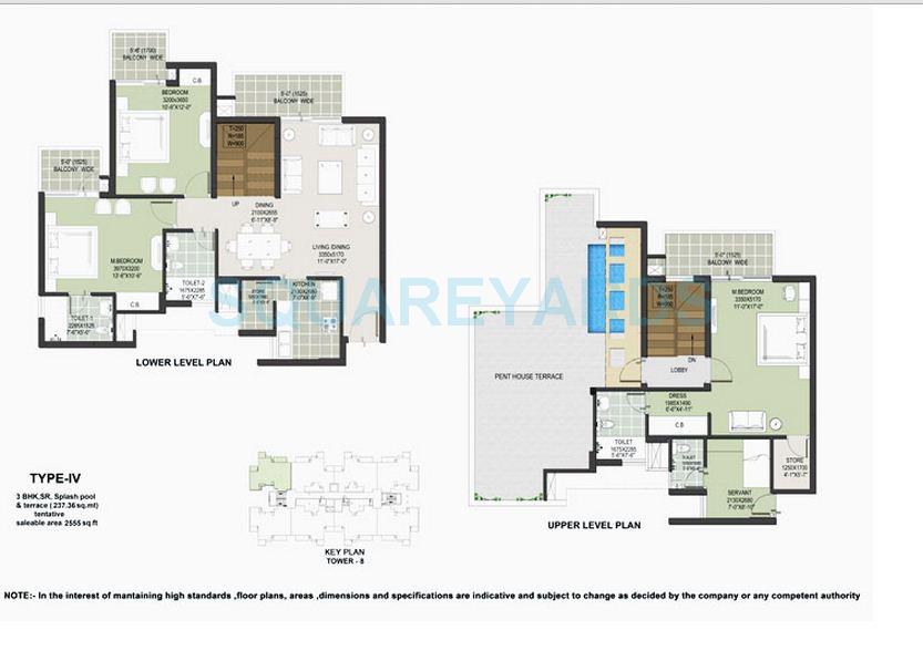 Floor plan of 3 BHK 2555 Sq. Ft. Apartment in Satya The Hermitage, Gurgaon