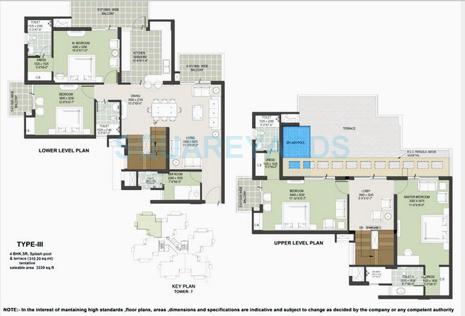 Floor plan of 4 BHK 3339 Sq. Ft. Penthouse in Satya The Hermitage, Gurgaon