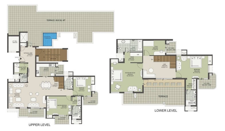 Floor plan of 4 BHK 4711 Sq. Ft. Penthouse in Satya The Hermitage, Gurgaon