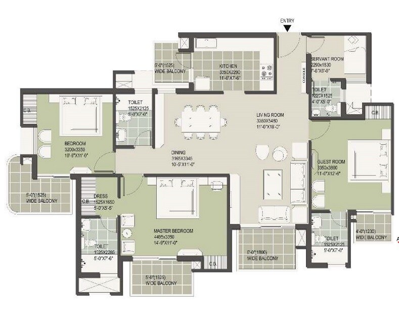 Floor plan of 3 BHK 2313 Sq. Ft. Apartment in Satya The Hermitage Phase 2, Gurgaon
