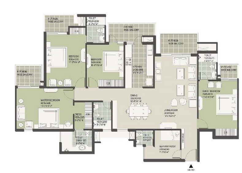 Floor plan of 4 BHK 3418 Sq. Ft. Apartment in Satya The Hermitage Phase 2, Gurgaon