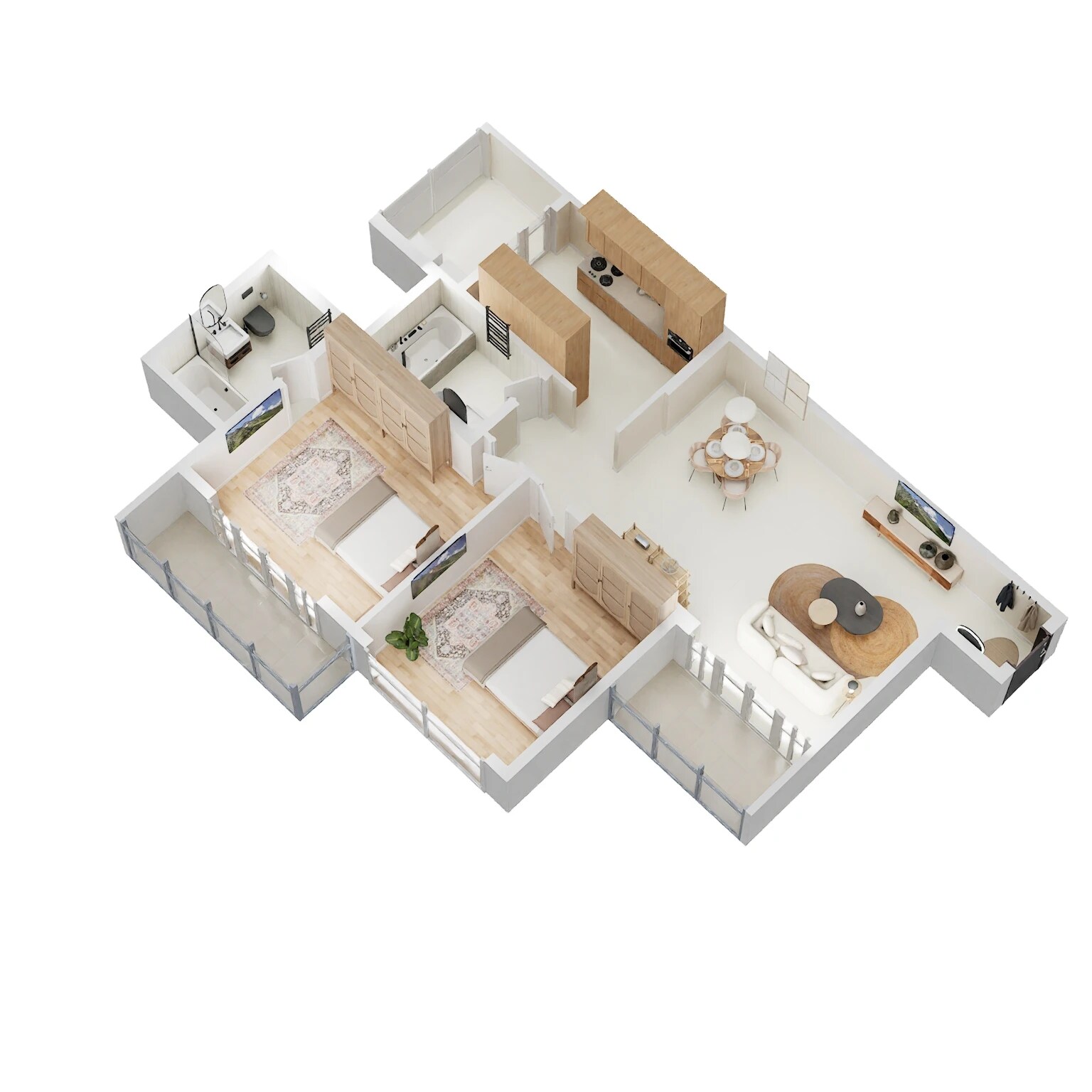 Floor plan of 2 BHK 1215 Sq. Ft. Apartment in Shapoorji Pallonji Joyville Gurgaon, Gurgaon