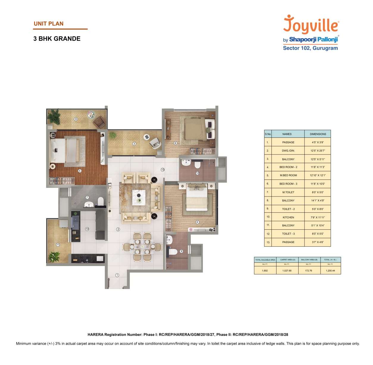 1692 Sq. Ft. Apartment in Shapoorji Pallonji Joyville Phase 2