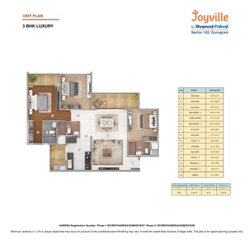  3 BHK Apartment at Shapoorji Pallonji Joyville Phase 2, Sector 102 – for Rent