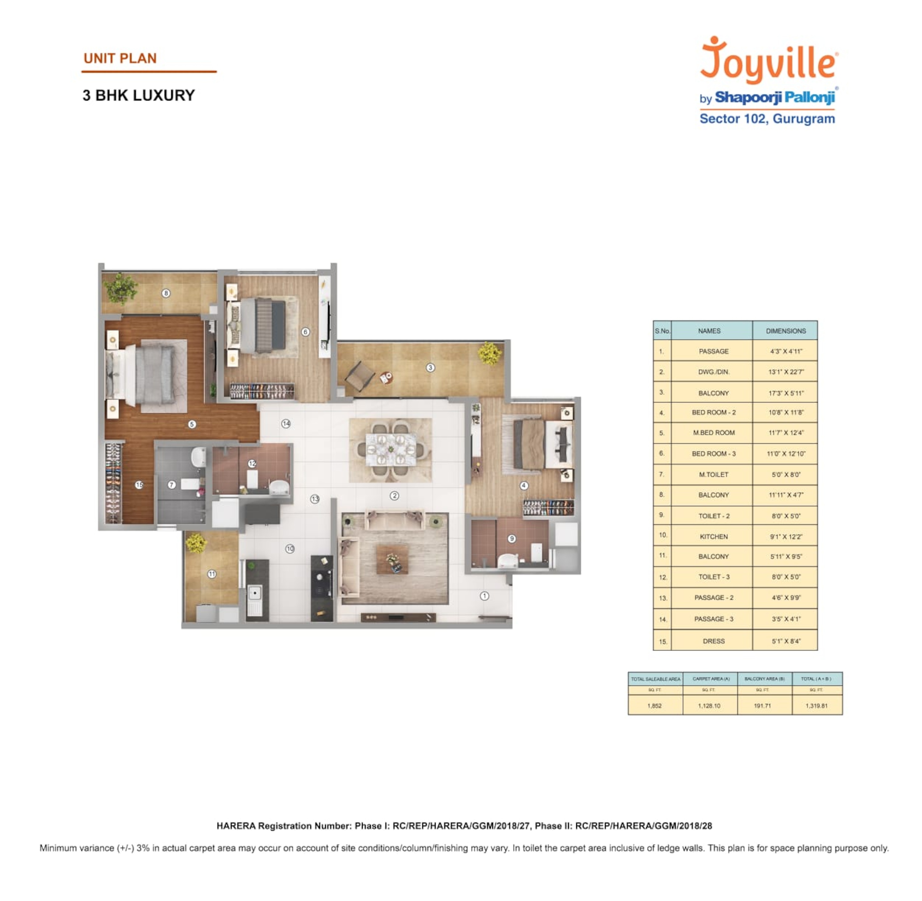 shapoorji pallonji joyville phase 2 apartment 3bhk 1852sqft 1