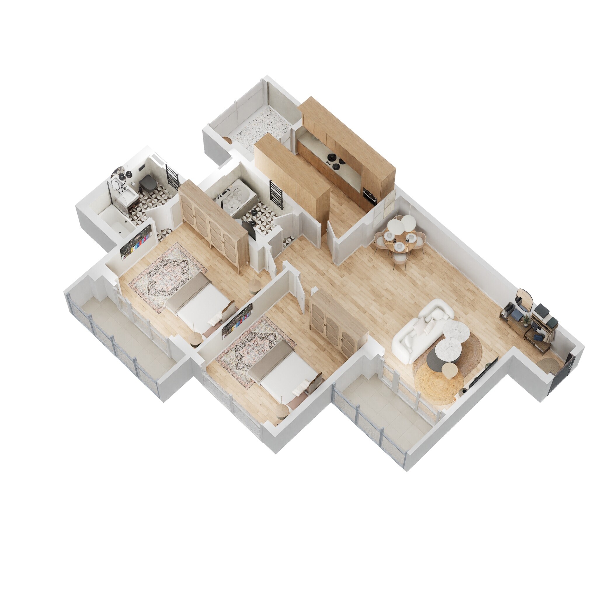 Floor plan of 2 BHK 1215 Sq. Ft. Apartment in Shapoorji Pallonji Joyville Phase 3, Gurgaon