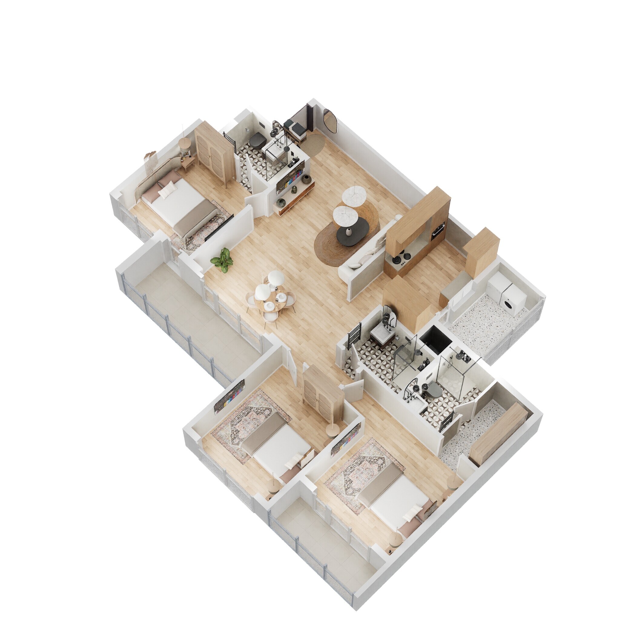 Floor plan of 3 BHK 1852 Sq. Ft. Apartment in Shapoorji Pallonji Joyville Phase 3, Gurgaon