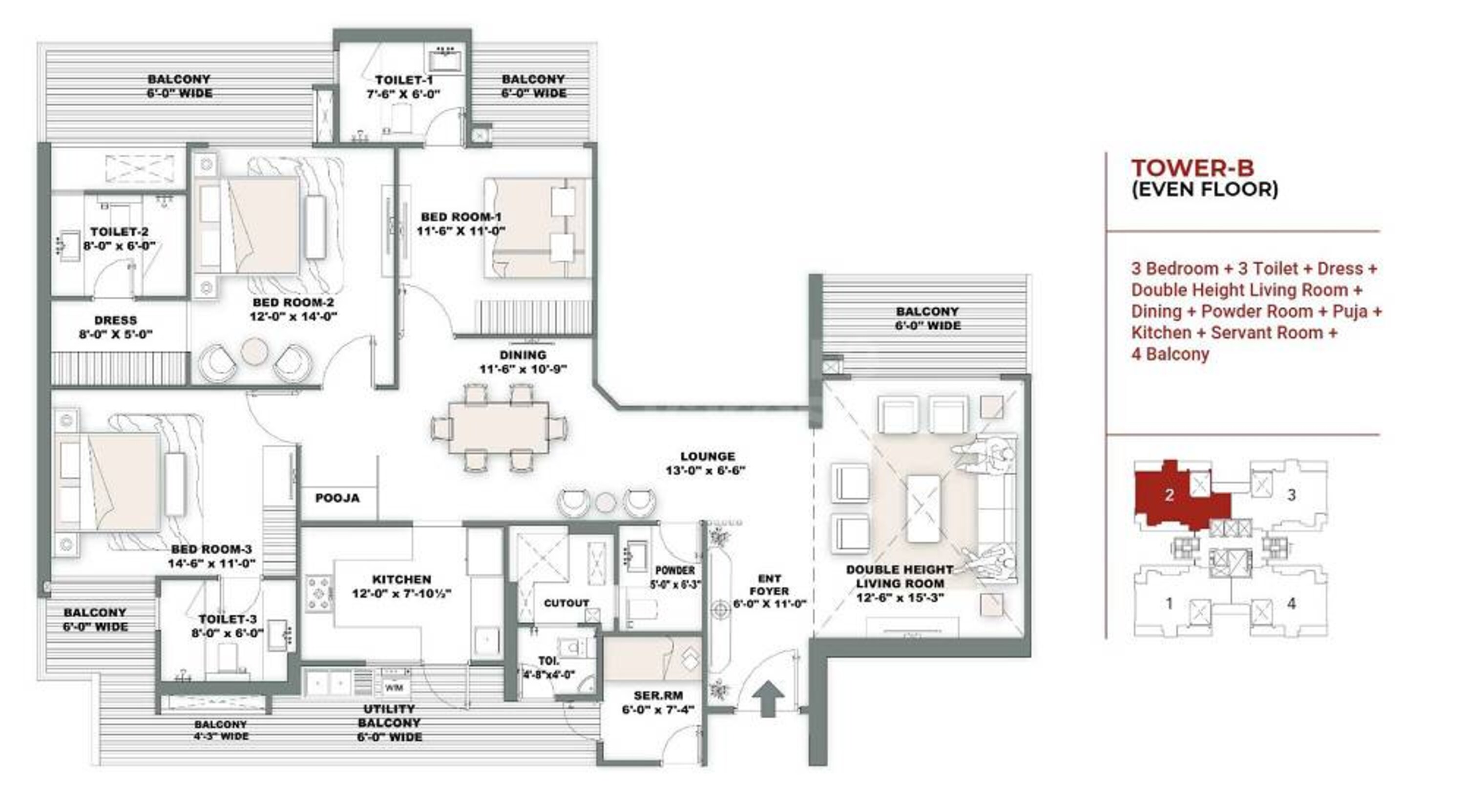 3 BHK 2570 Sq. Ft. Apartment in Shree Vardhman Ambrosia