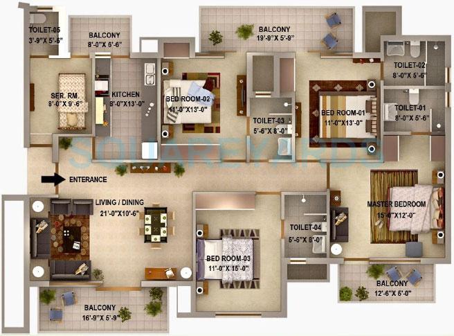 Floor plan of 4 BHK 2550 Sq. Ft. Apartment in Sidhartha Estella, Gurgaon