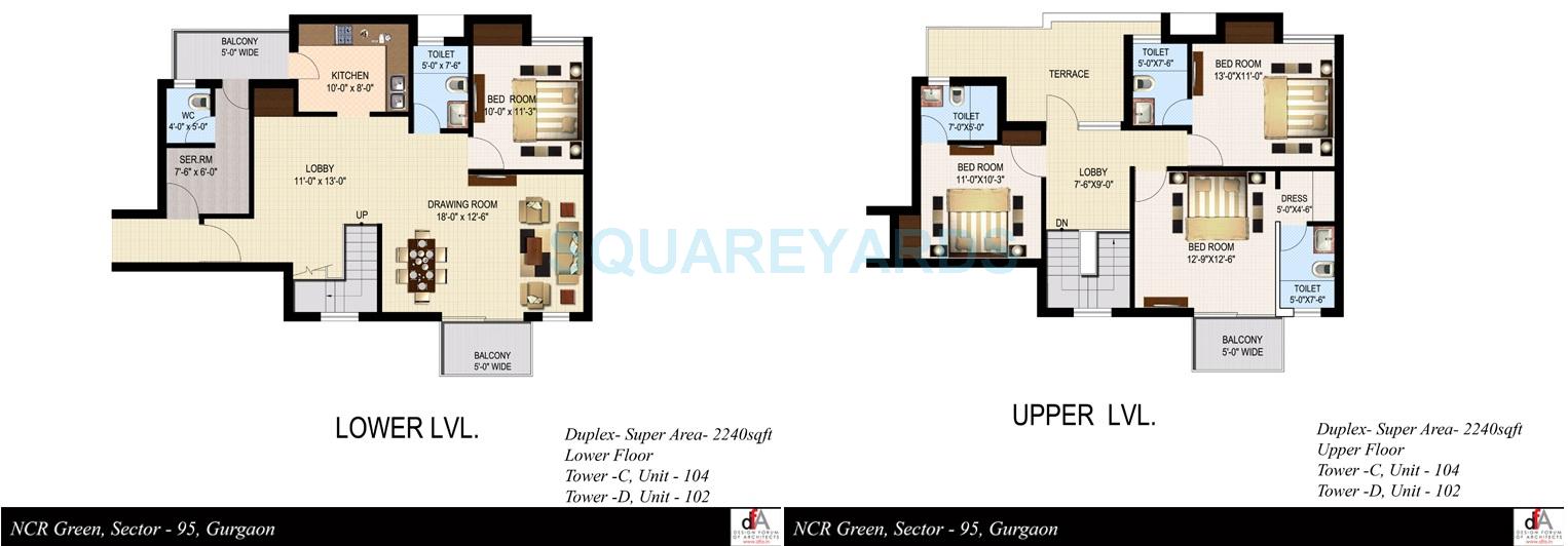 Floor plan of 4 BHK 2240 Sq. Ft. Apartment in Sidhartha NCR Green, Gurgaon