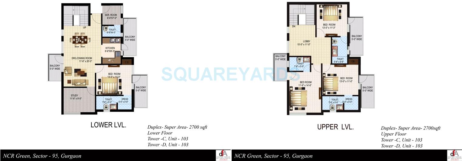 Floor plan of 4 BHK 2700 Sq. Ft. Apartment in Sidhartha NCR Green, Gurgaon