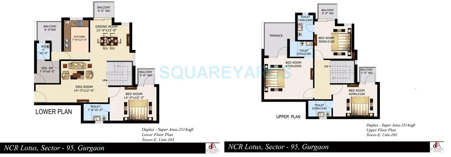 Floor plan of 4 BHK 2514 Sq. Ft. Apartment in Sidhartha NCR Lotus, Gurgaon