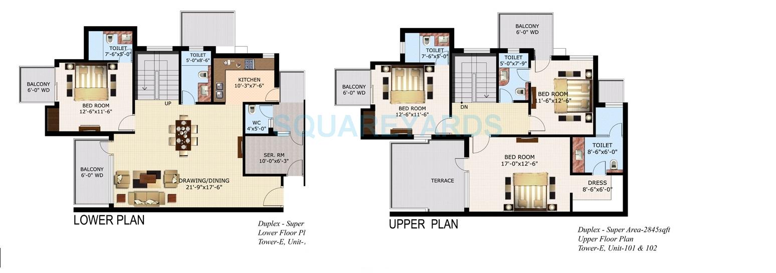 Floor plan of 4 BHK 2845 Sq. Ft. Apartment in Sidhartha NCR Lotus, Gurgaon