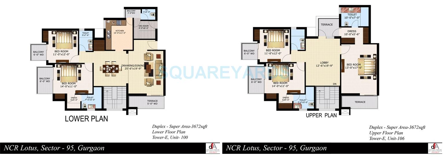Floor plan of 5 BHK 3672 Sq. Ft. Apartment in Sidhartha NCR Lotus, Gurgaon