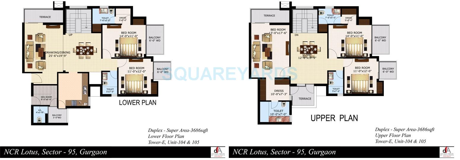 Floor plan of 5 BHK 3686 Sq. Ft. Apartment in Sidhartha NCR Lotus, Gurgaon